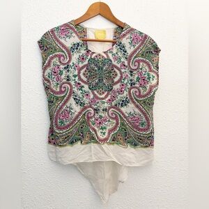 Anthropologie Maeve Komal 100% Silk Floral Paisley Boho Blouse - Size 0